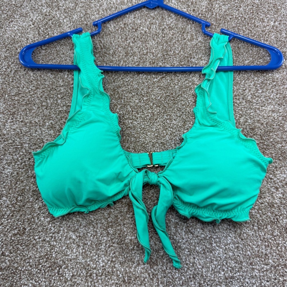 Hobie Womens Jade Green Ruffle Front Tie Bikini Top Small NEW Swim Surf Skater